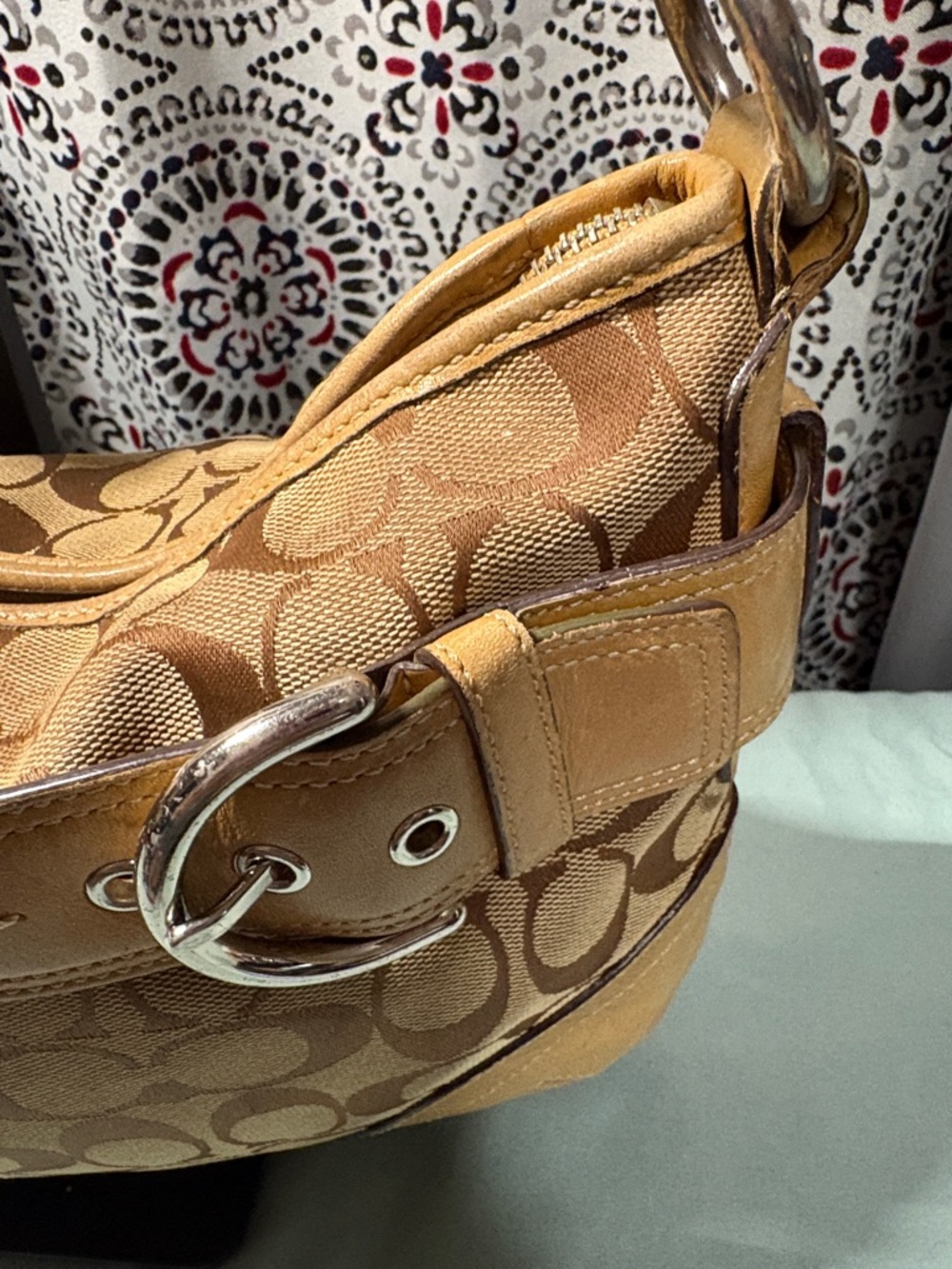 Coach Soho Signature Khaki Brown Buckle Hobo Shoulder Bag J05K-7077 - Picture 4 of 13